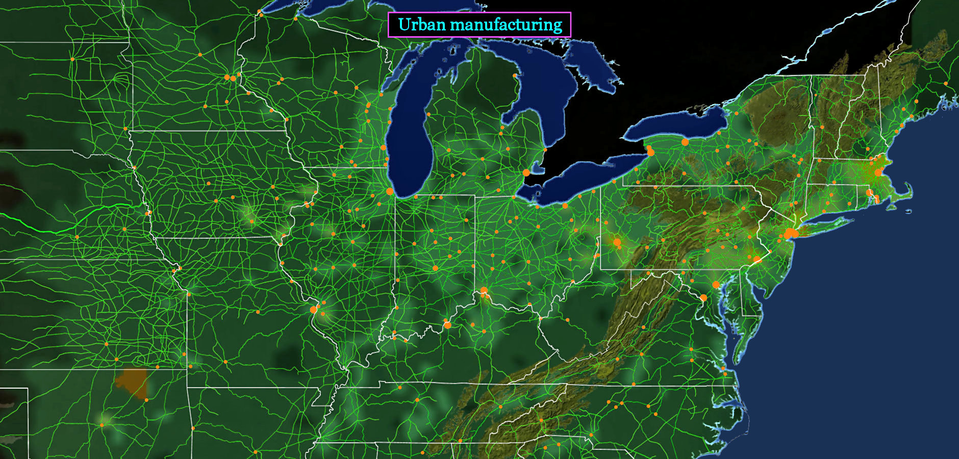Urban manufacturing boom, 1910 map
